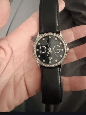 D&G Black Dial Leather Strap Crystal Logo Watch